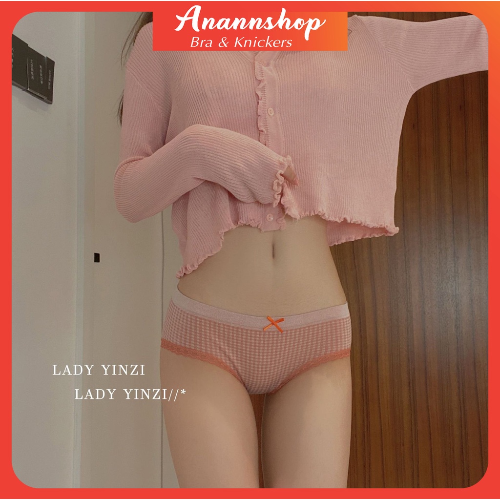 Quần Lót Cotton Tôn Dáng Nữ Muối Tiêu Kẻ Caro Kháng Khuẩn Chống Viêm Viền Ren Gợi Cảm Đính Nơ Dễ Thương