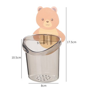 Ly Cốc Dán Tường Hình Gấu Nâu Đựng Bàn Chải, Kem Đánh Răng, Đồ Dùng Nhà Tắm