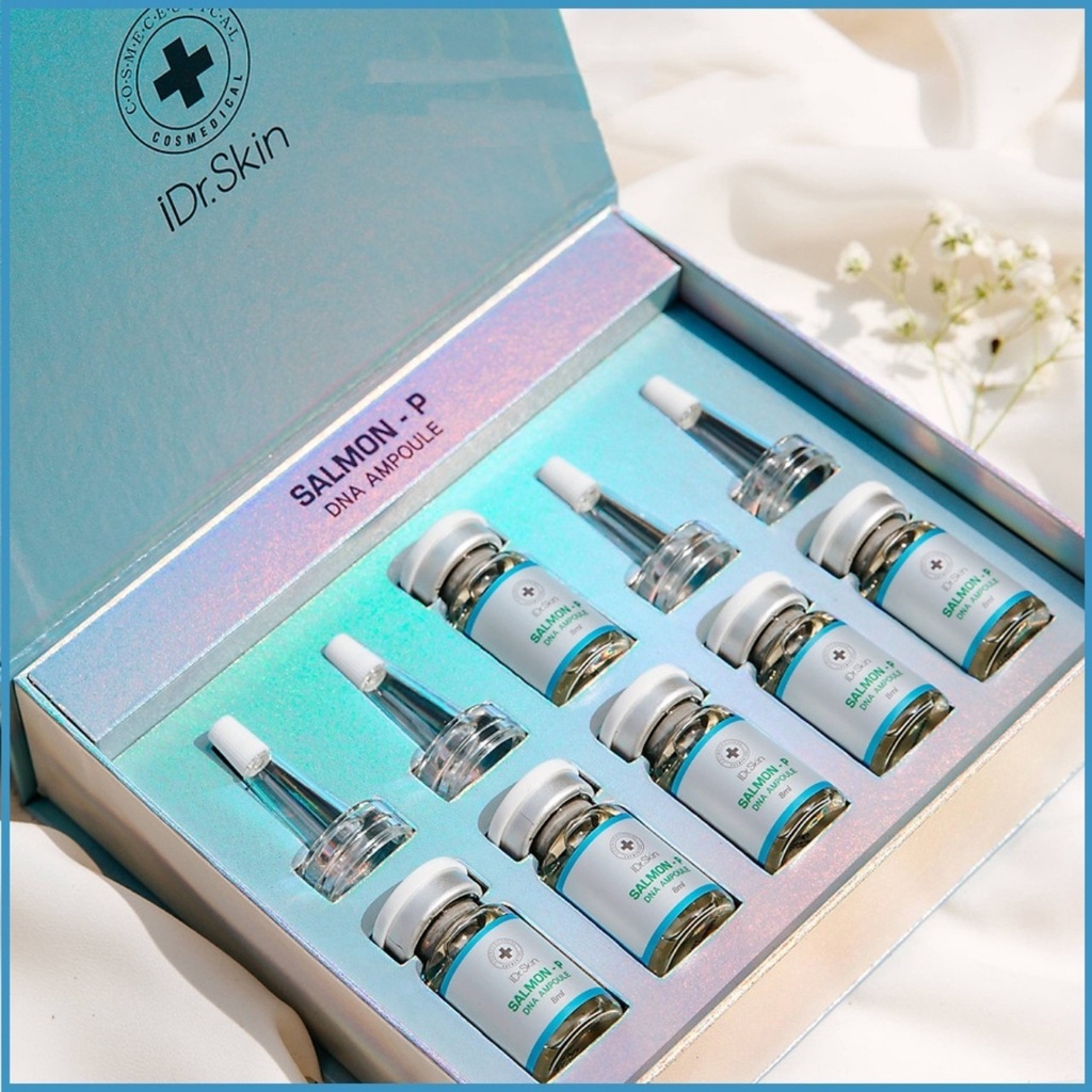 Tế bào gốc DNA cá hồi Idr Skin Salmon p DNA ampoule Idr Skin Hàn Quốc giúp loại bỏ sẹo rỗ, căng bóng 8ml