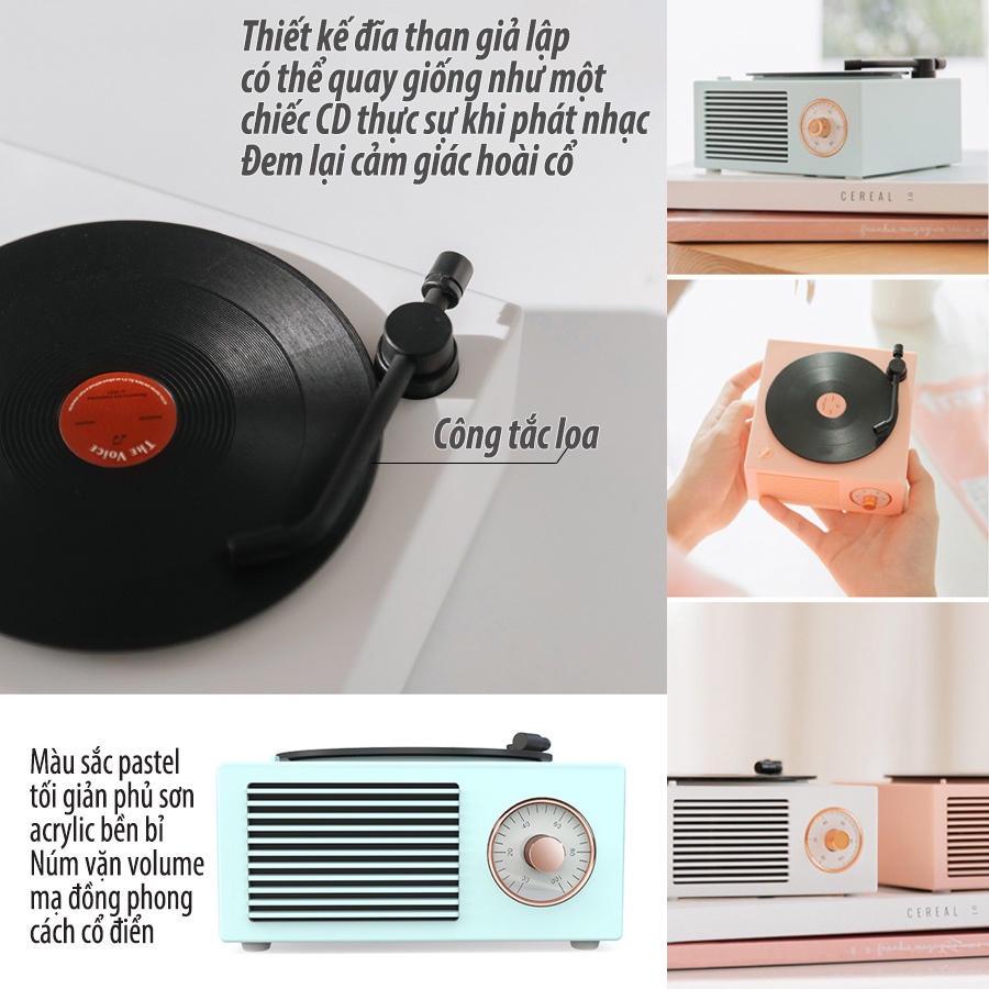 Loa Bluetooth Mini Đĩa Than Vinyl  Âm Bass trầm Retro X10 Decor phong cách cổ điển Vintage