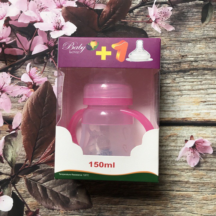 Bình sữa Baby Love 2 in 1 thể tích 150ml có tay cầm tiện lợi cho bé