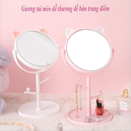 Gương trang điểm để bàn họa tiết tai meò ngộ nghĩnh