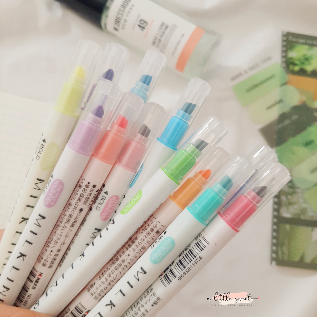 Bút dạ 2 đầu, bút highlight MILKLINER màu siêu đẹp