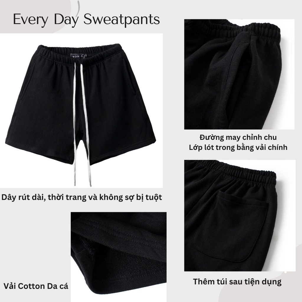 Quần Short Unisex mặc hằng ngày, form ống rộng, chất vải Cotton da cá | WSS Every Day Sweatshorts