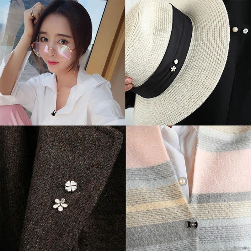 Bộ 10 ghim cài áo hình tròn/hoa/nơ đính ngọc trai kiểu Hàn Quốc