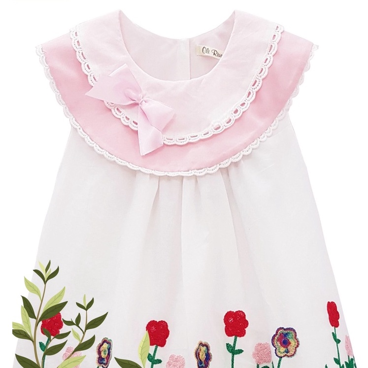 Đầm bé gái trắng thêu hoa chân váy cực xinh_Oliriver