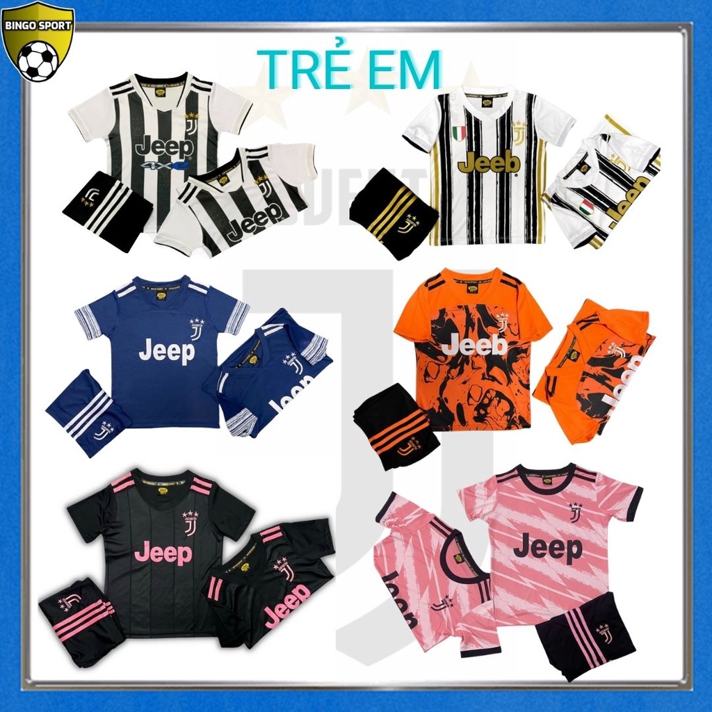 Quần Áo Bóng Đá TRẺ EM JUVEN Thun Lạnh 4 Chiều Logo Thêu Nổi Cao Cấp Đủ Màu BINGO SPORT