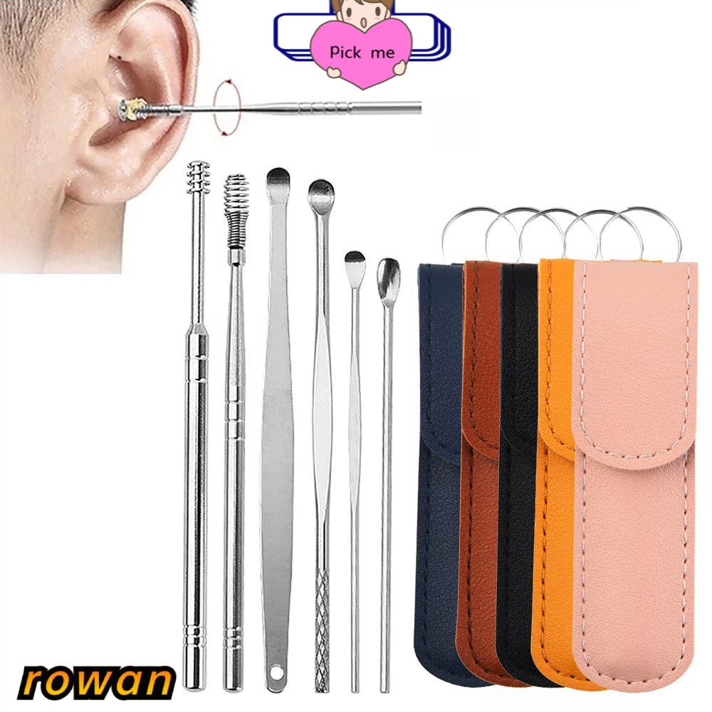 [Hàng mới về] Bộ 6 dụng cụ lấy ráy tai vệ sinh hai đầu bằng thép không gỉ có thể tái sử dụng kèm bao da PU