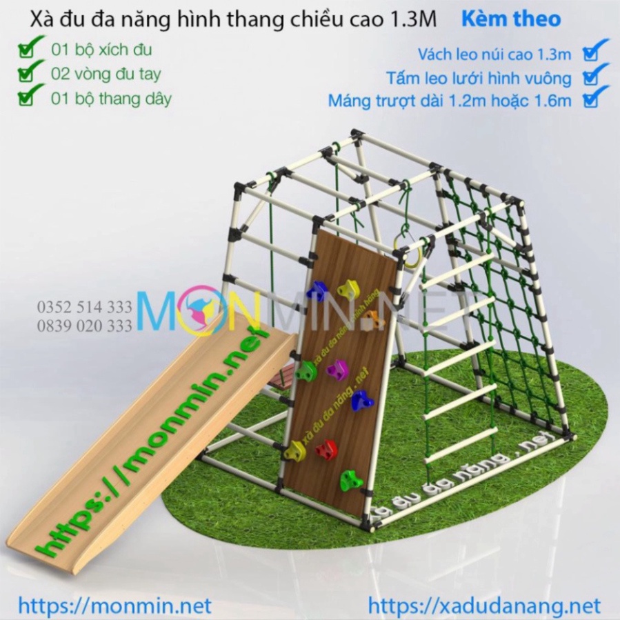 Xà đu đa năng Satech, khung vận động cho bé, hình hộp thang cân, bộ cao 1.3m