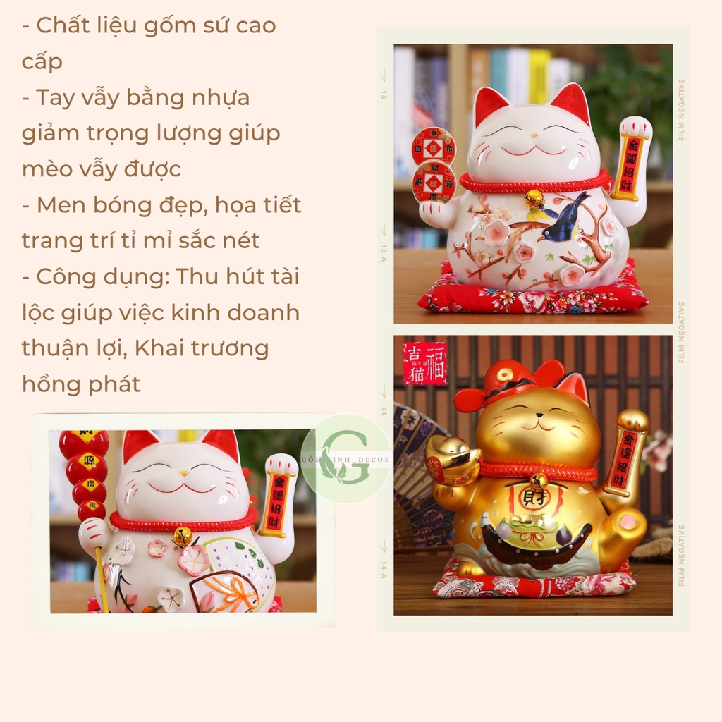 Mèo thần tài vẫy tay Mèo tài lộc may mắn giá rẻ bằng gốm sứ 25cm