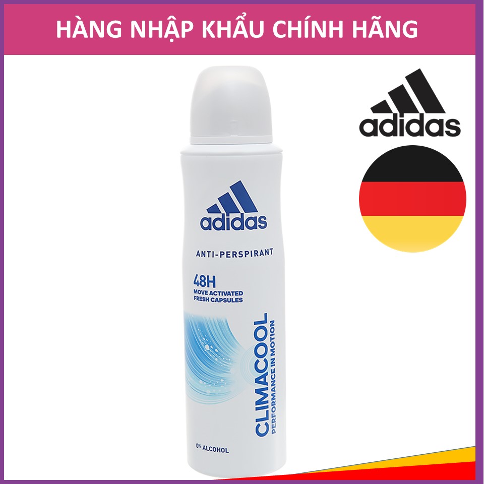 [Hàng nhập khẩu chính hãng] Xịt Khử Mùi Toàn Thân Nữ Adidas Ngăn Mồ Hôi Climacool 150ml