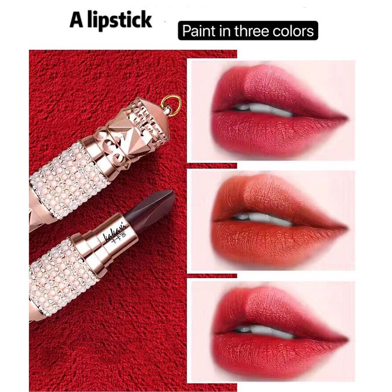 Son lì Agag ba màu trang điểm mềm mại thiết kế vỏ hình quyền trượng hoàng hậu cho nữ