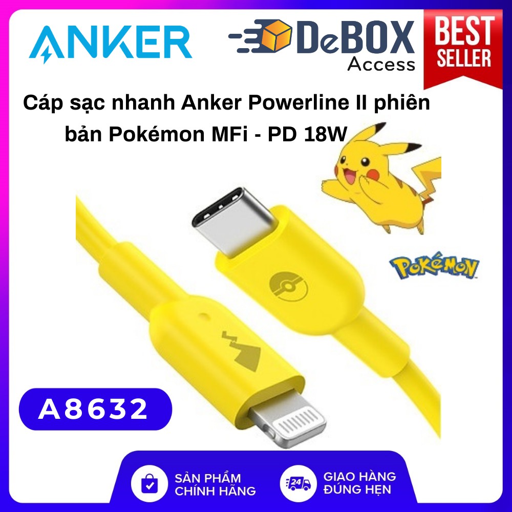 Cáp ANKER x Pokemon USB-C (PD) to Lightning dài 0.9m - A8632 Bảo hành 18T chính hãng