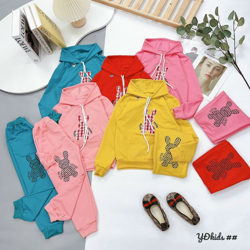 {20-40kg} Bộ nỉ da cá bé gái size đại áo hoodie có mũ M511