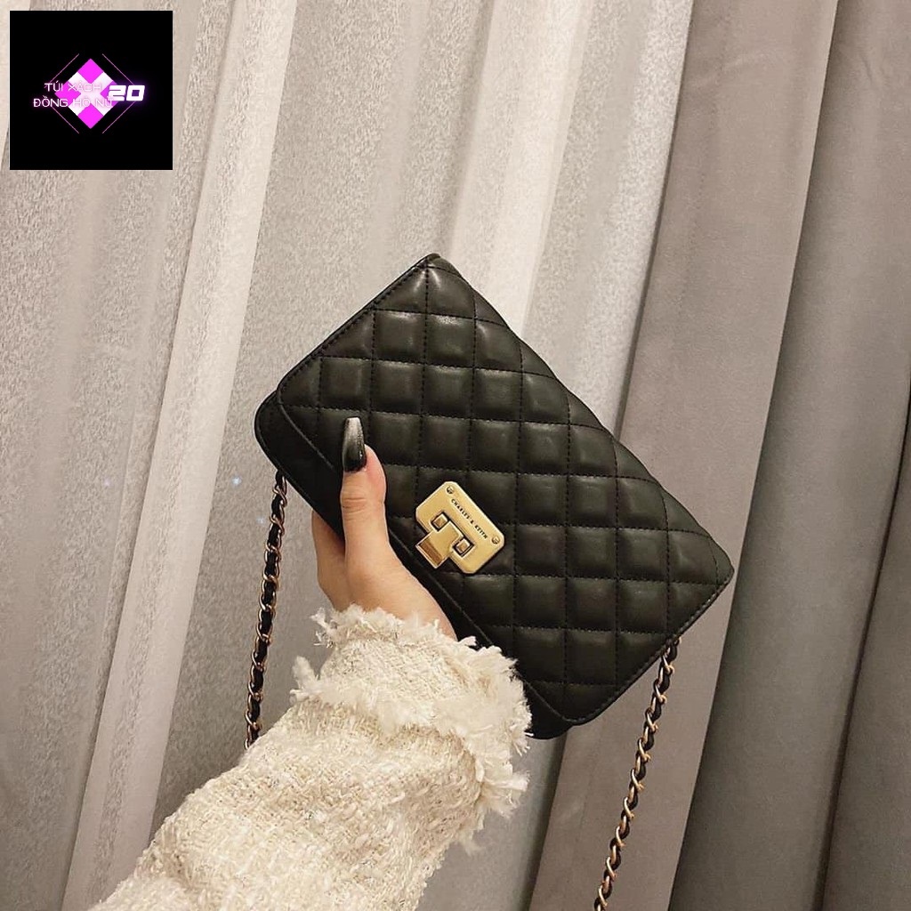 Túi Charles and Keith nữ – Charles and Keith Quilted Flip-Lock Clutch CK2-70160082-2 size 12.5x5x20.5cm