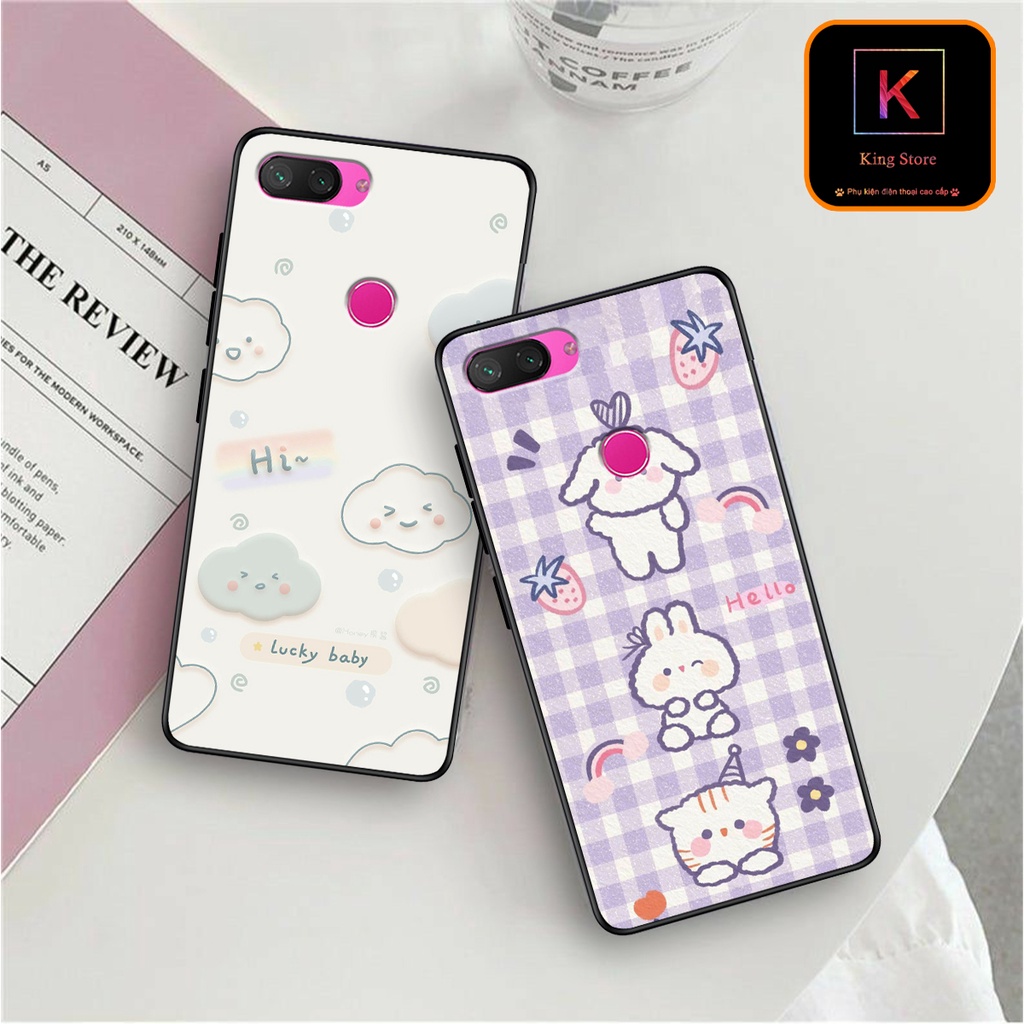 Ốp lưng Xiaomi Mi 8 - Mi 8 Lite - Mi 8 SE - Mi 9 - Mi 9 SE - Ốp in hình gấu &amp; thỏ đang yêu - Lưng nhám viền TPU cao cấp