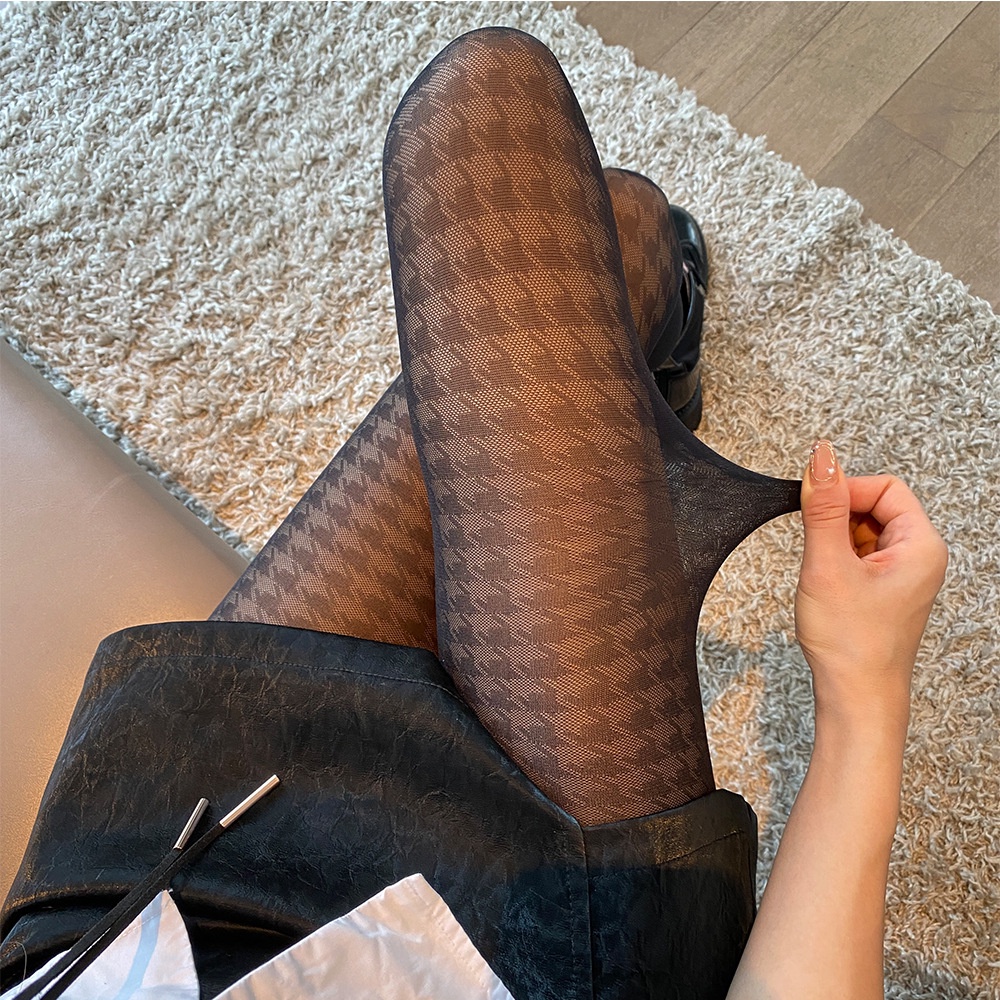DUNEA Quần Tất Jacquard Mỏng Họa Tiết Houndstooth Dành Cho Nữ