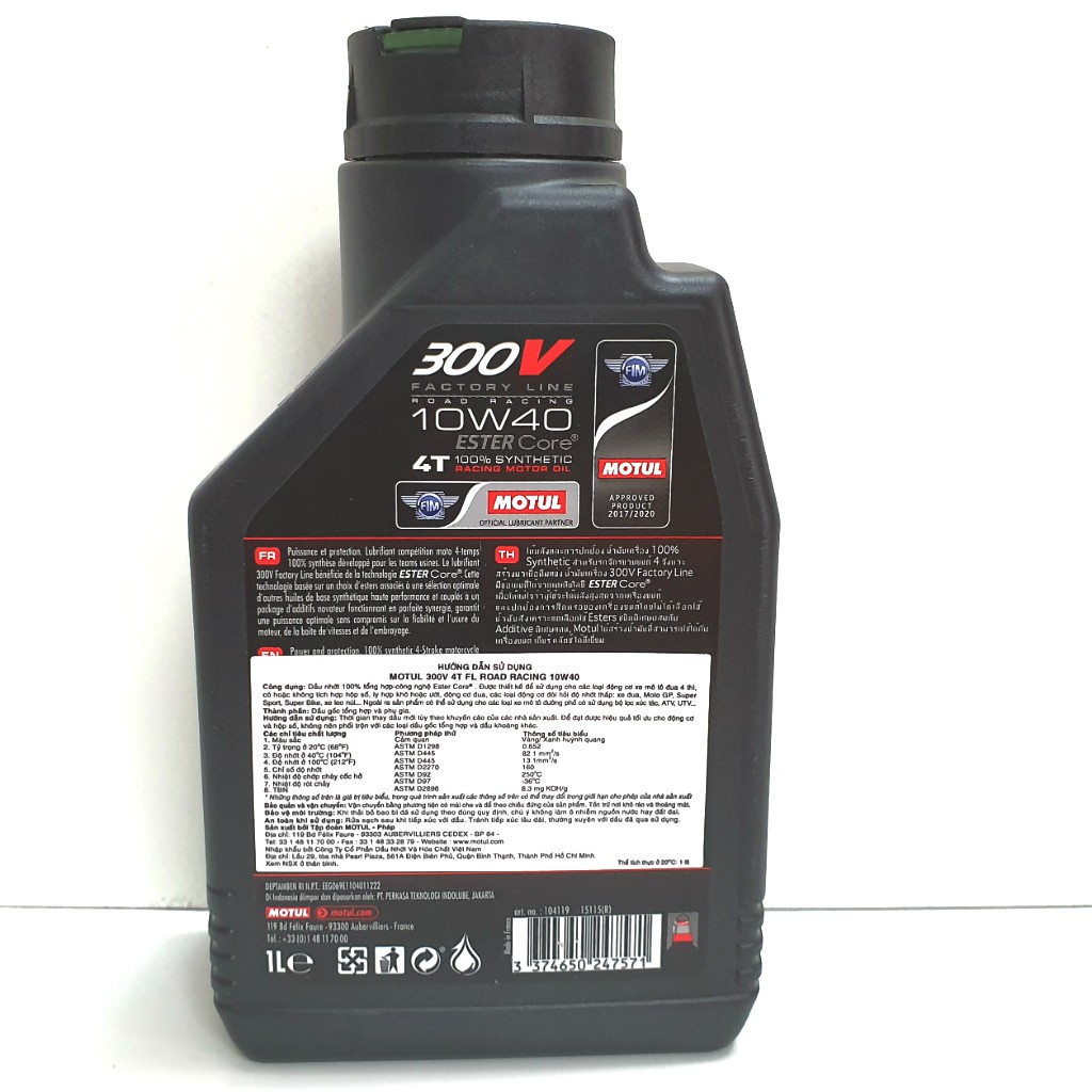 Nhớt tổng hợp siêu cao cấp Motul 300V Factory Line 10W40 Sản xuất Tại Pháp