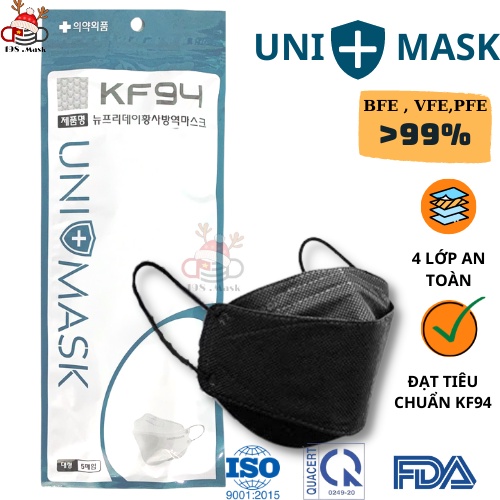 [Mã COSDAY giảm 8% đơn 150K] SET 5C Khẩu Trang KF94 Màu Đen Hiệu UNIMASK Hàng Xuất Khẩu Chính Hãng