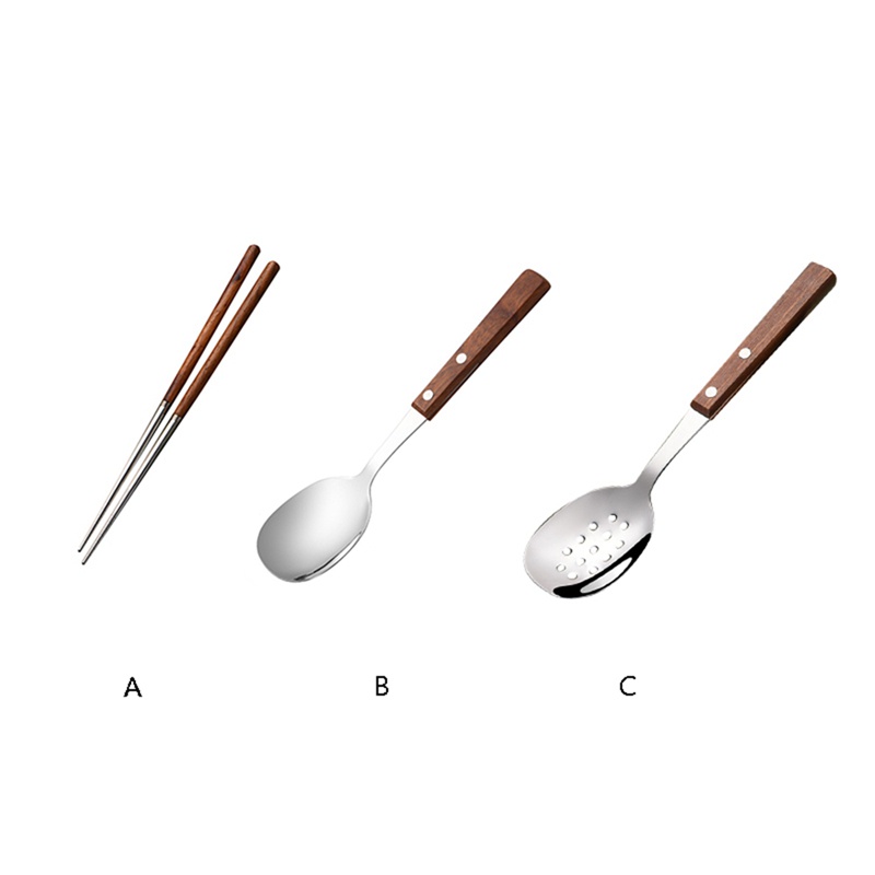 Bộ Muỗng Đũa Bằng Thép Không Gỉ Có Tay Cầm Bằng Gỗ Tiện Dụng