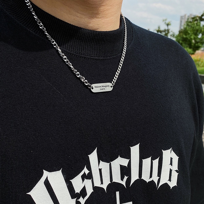 Vòng cổ bằng titan mặt dây hình vuông khắc chữ đơn giản phong cách hip hop Âu Mỹ thời trang cho nam và nữ