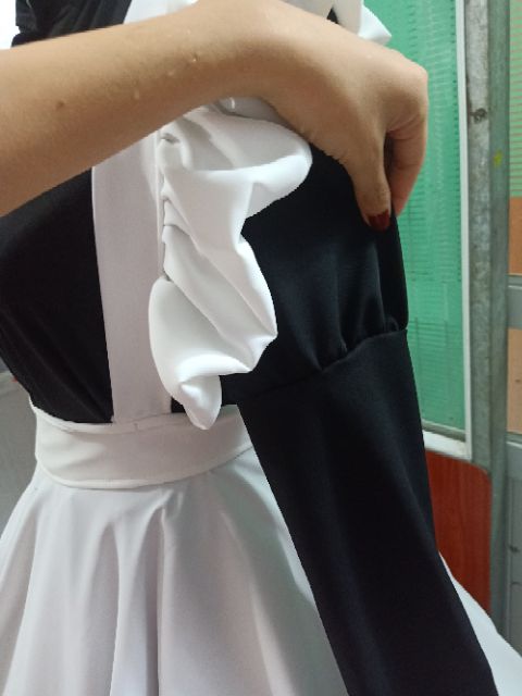 trang phục váy hầu gái dáng dài tay đen trắng NoBrandYesSynthetic
