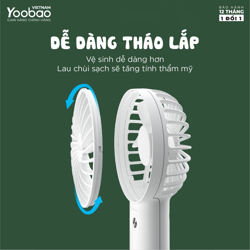 Quạt sạc mini để bàn làm việc YOOBAO F3 Pro 6000/5000mAh Kiêm sạc dự phòng - Hàng chính hãng - Bảo hành 12 tháng 1 đổi 1 | BigBuy360 - bigbuy360.vn