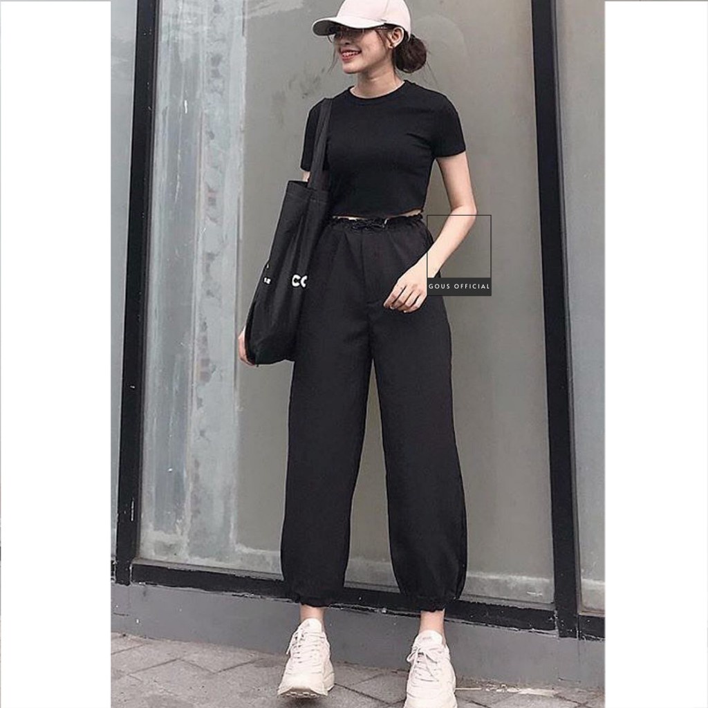 Quần Jogger Vải Nữ Ống Rộng Dây Rút Eo Co Giãn Thỏa Mái Năng Động - 2199 (Gous Official)