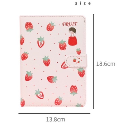 [Hàng mới về] Sổ tay bìa Da Pu khóa nam châm xinh xắn - Sổ mini hoạt hình Fruit dày dặn - Sổ tay da mịn Cao cấp