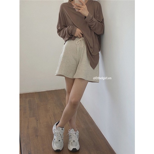 Ethelgirl Quần Short Thể Thao Nữ Lưng Cao Ống Rộng Thời Trang Hàn Quốc