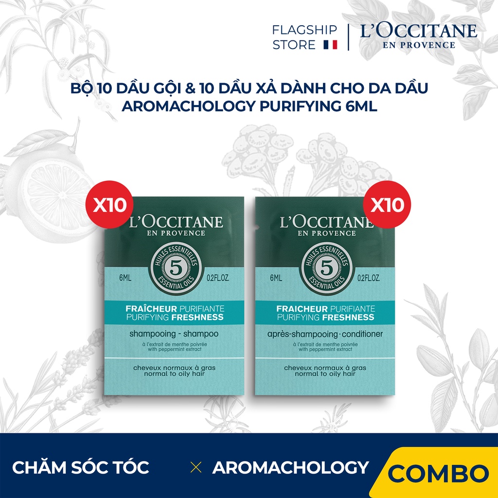 Bộ 20 Gói Dầu Gội & Dầu Xả L'Occitane chăm sóc tóc chuyên sâu cho da dầu 6ml (20 gói x 6ml)