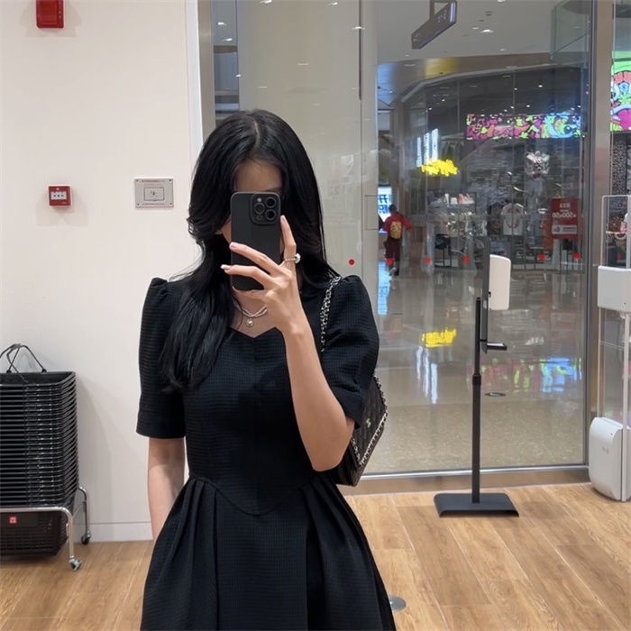 Đầm Dài Tay Ngắn Chiết Eo Cao Thiết Kế Thanh Lịch Cho Nữ