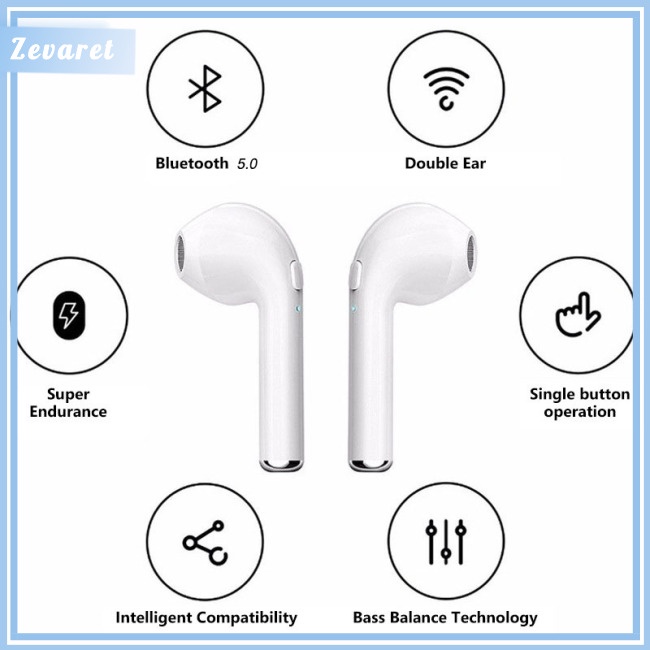 Tai Nghe Bluetooth 5.0 Không Dây Zevaret i7 Tws Kèm Hộp Sạc Chất Lượng Cao Nkodok nhét tai không dây bluetooth mini