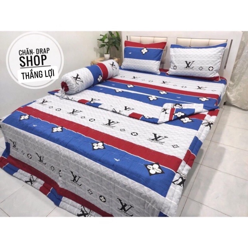 Drap Thắng Lợi, ga giường cotton cao cấp inlogo mẫu LV ĐỎ