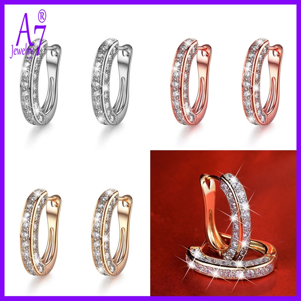 Bông tai hình chữ U đính đá lấp lánh phong cách Âu Mỹ thời trang cho nữ