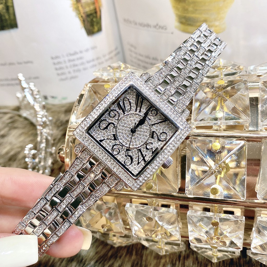 Đồng Hồ Davena Nữ Mặt Vuông Đính Đá Silver 37mm Chính Hãng