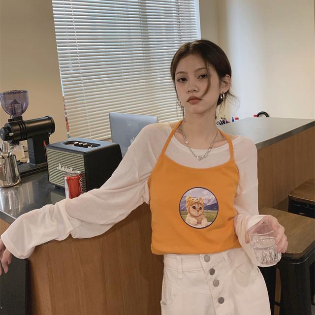Áo Hai Dây In Hình Mèo Quyến Rũ Phong Cách Hàn Quốc Cho Nữ
