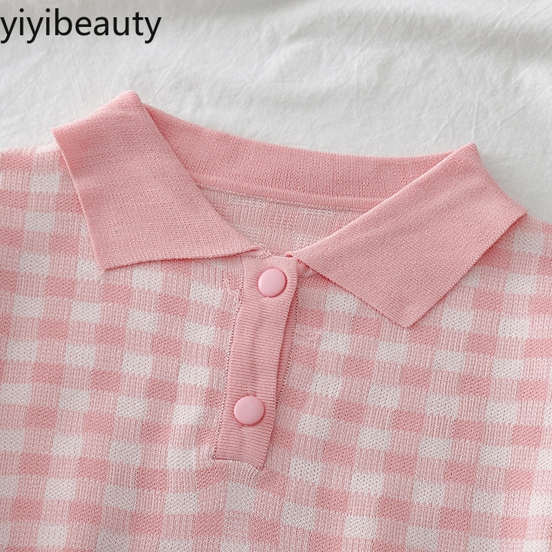 Áo Polo Ngắn Tay Họa Tiết Ca Rô Xinh Xắn Dành Cho Nữ | BigBuy360 - bigbuy360.vn