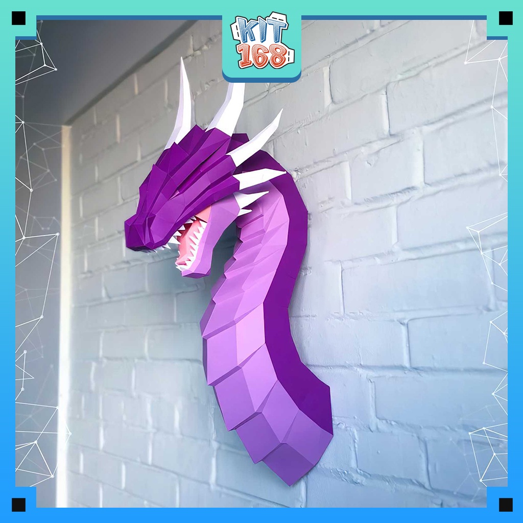 Mô hình giấy động vật Rồng tím có cánh treo tường