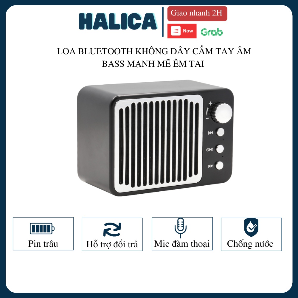 Loa Bluetooth Không Dây Cầm Tay Bass Mạnh Mẽ Chống Nước Phong Cách Vintage