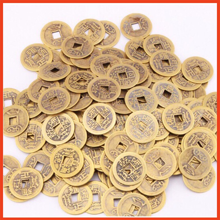 Tiền xu phong thủy bằng đồng size lớn hút tài lộc, đồng xu cổ không xi mạ