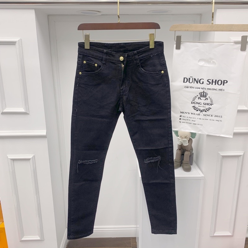 Quần bò đen trơn rách gối kèm ảnh thật tại shop