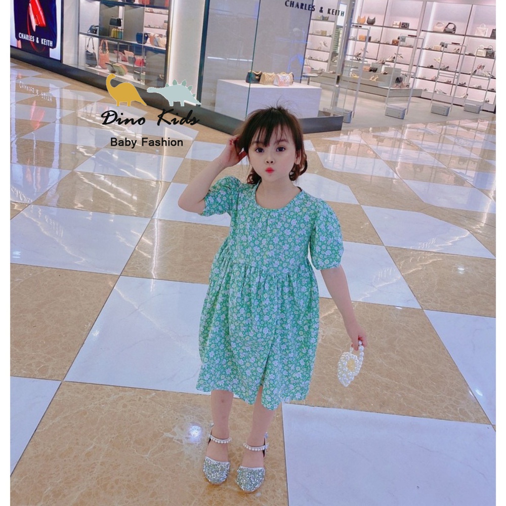 Váy hoa nhí tay bồng bé gái, váy hoa nhí thô bồng bềnh thân váy cách điệu cho bé