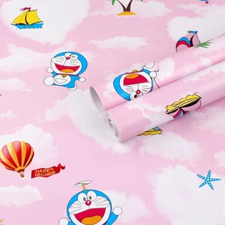 1 mét giấy dán tường Doremon Bầu trời hồng - khổ rộng 45cm có keo sẵn