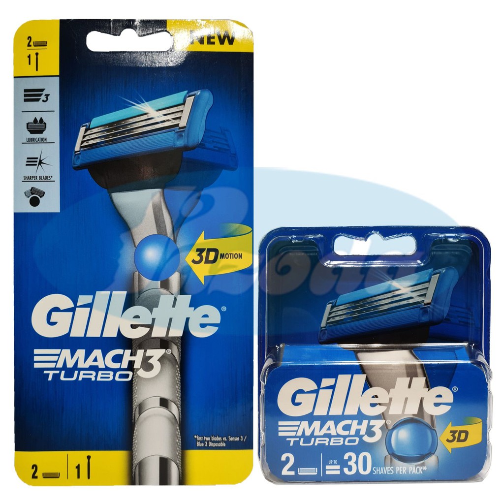 Combo dao cạo râu 3 lưỡi Gillette Mach 3 Turbo 3D (1 tay cầm và 4 đầu cạo)