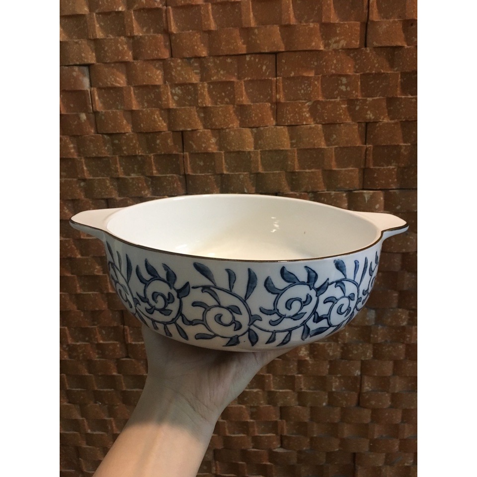 Bát tô sứ đựng canh có hai tai men xanh lam phong cách Nhật 3.7.10