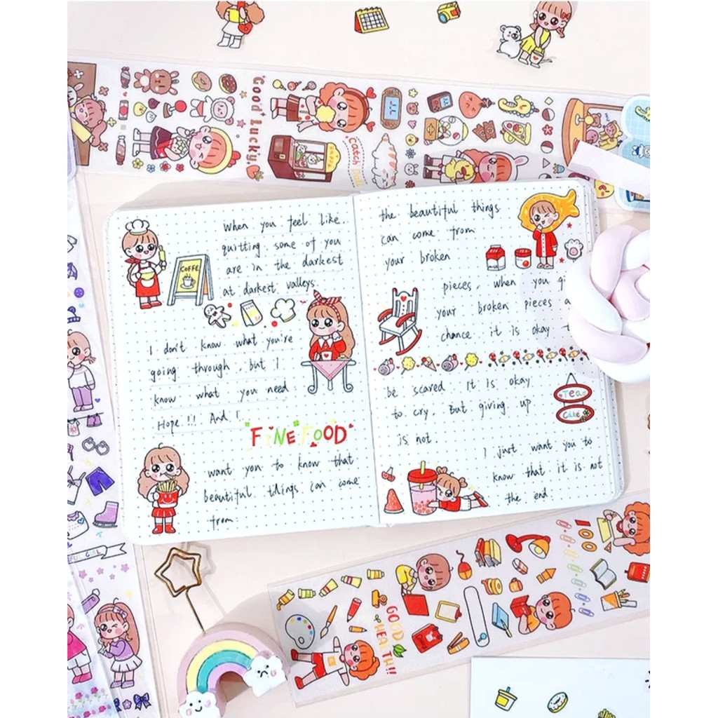 [SALE] Sticker nhãn dán trong khổ chữ nhật dài cute [RINH LÀ CÓ QUÀ] trang trí tập, sổ tay, bàn học,...