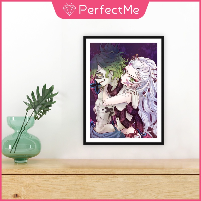 Tranh Đính Đá 5D Tự Làm Hình Anime Demon Slayer 30x40cm Trang Trí Tường Nhà