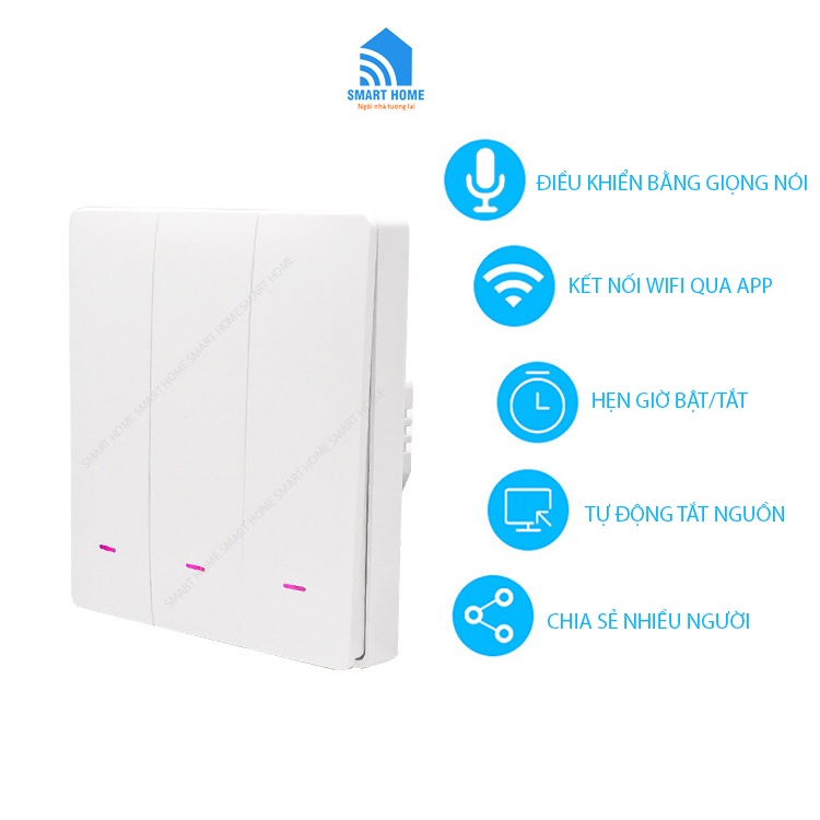 Công tắc điện thông minh wifi, công tắc âm tường Smart life thông minh, bản 1/2/3 nút