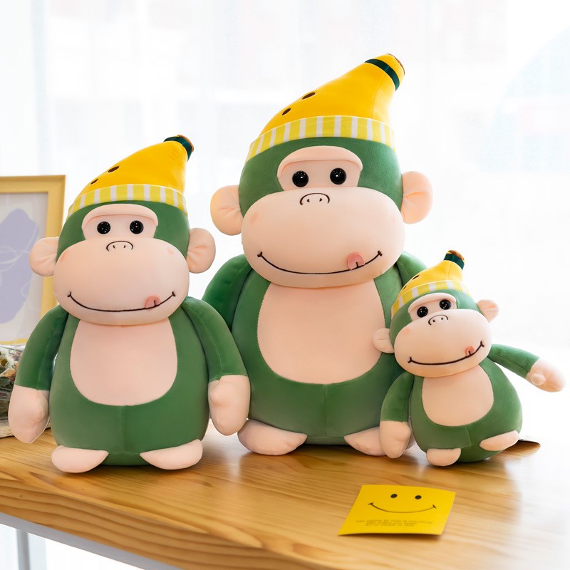 GẤU BÔNG KHỈ KINGKONG ĐỘI NÓN CHUỐI DỄ THƯƠNG SIÊU MỀM MỊN  VẢI MINISO MỀM MỊN, AN TOÀN, HÀNG XỊN LOẠI 1